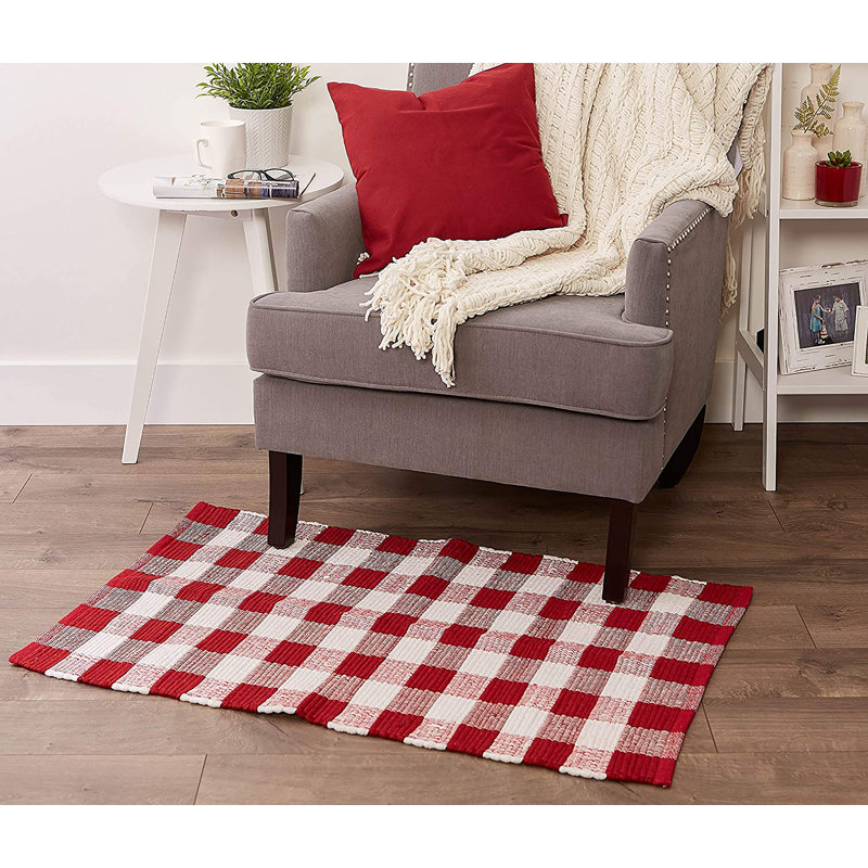 Gracie Oaks Weimar Buffalo Check Rag Cotton Red Area Rug & Reviews